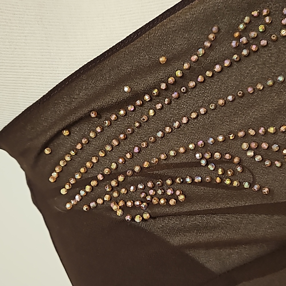 Dark brown Open front covering slit flutter sleeves iridescent beading sz 12 - Picture 11 of 11
